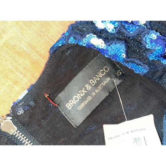 NWT BRONX AND BLANCO  Sapphire Sequined Floral Long Sleeve Mini DressnWomens XS - Picture 10 of 14